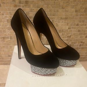 Charlotte Olympia black suede and rhinestone pump